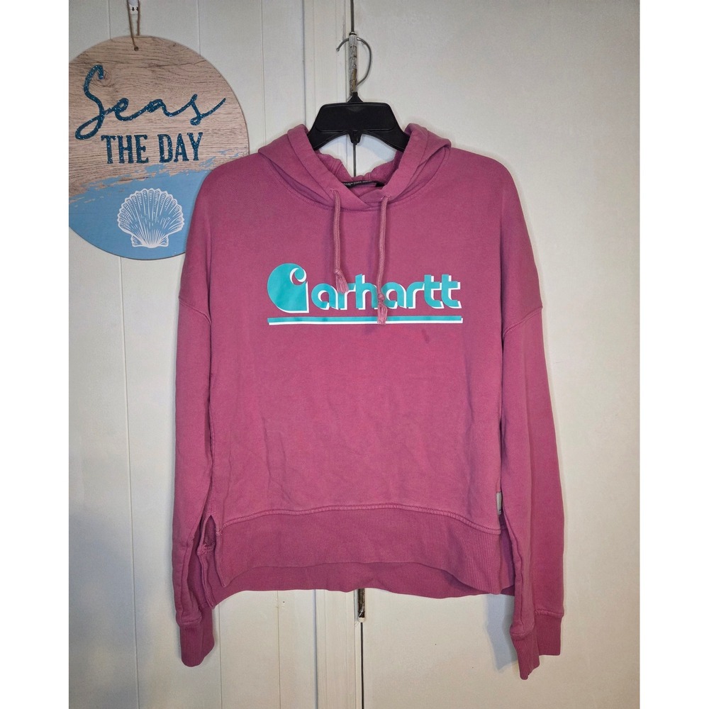 Carhartt Womens Pink Graphic Logo Loose Fit Hoodie Tencel Fiber Series Small